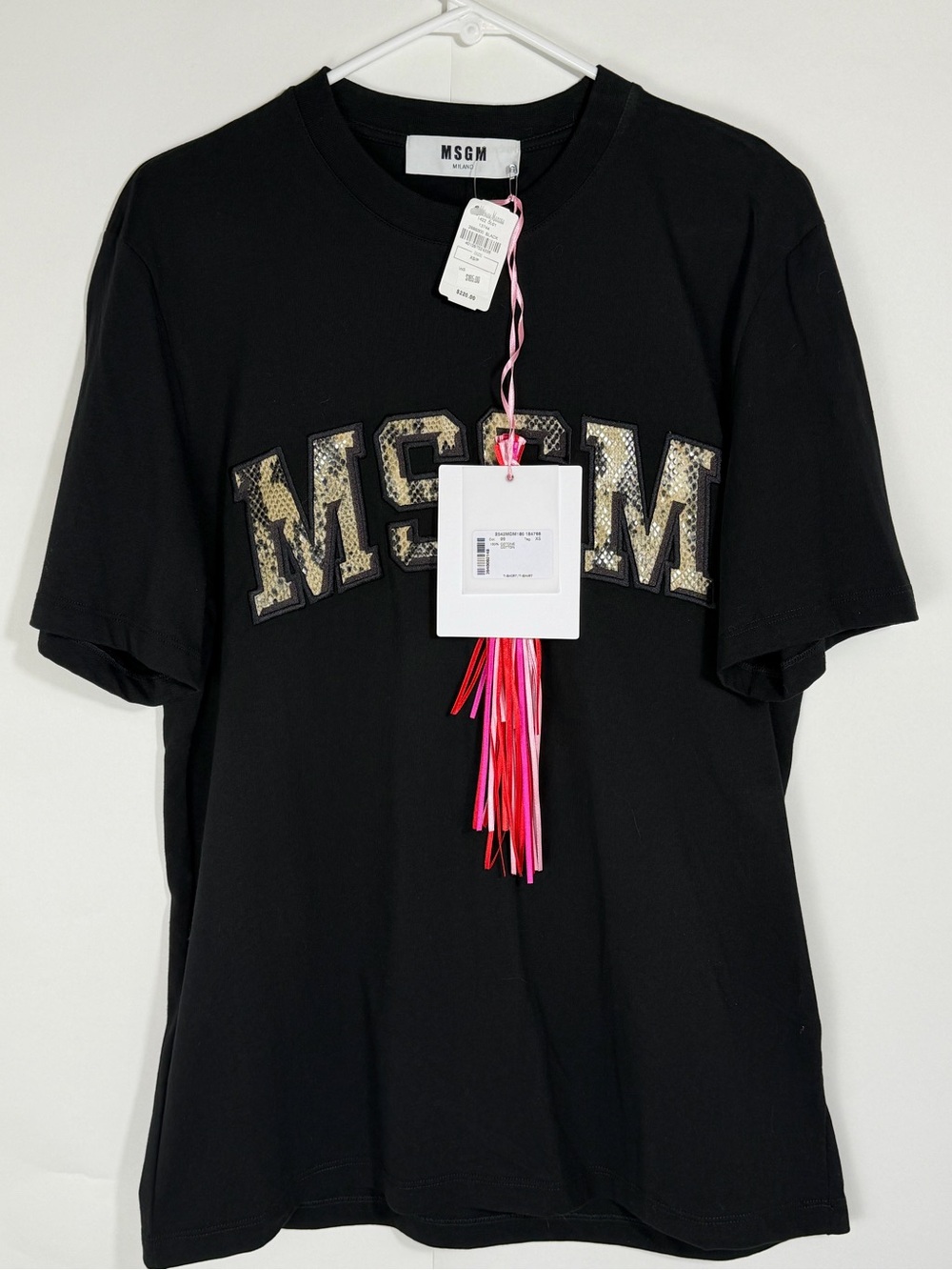 NWT MSGM Snakeskin Patch (Faux) Milano Black Python Logo Tee XS